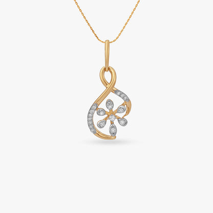 Flowing Petal Diamond Pendant in 18K Yellow Gold, 0.105 ct