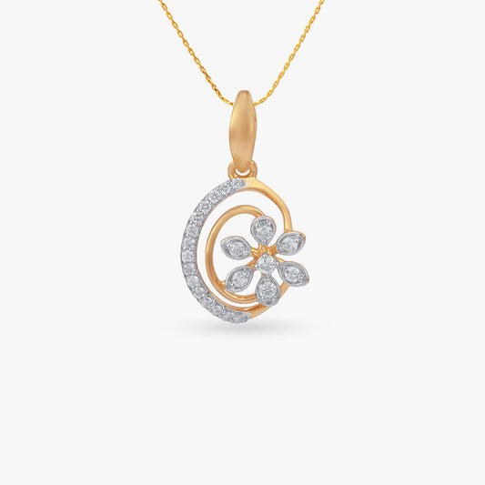 Swirl Bloom Diamond Pendant in 18K Yellow Gold, 0.136 ct