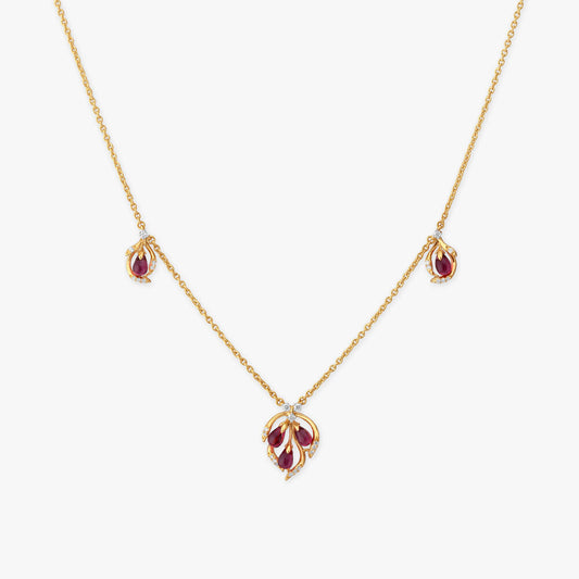 Trio Blossom Diamond Necklace in 18K Yellow Gold, 0.17 ct