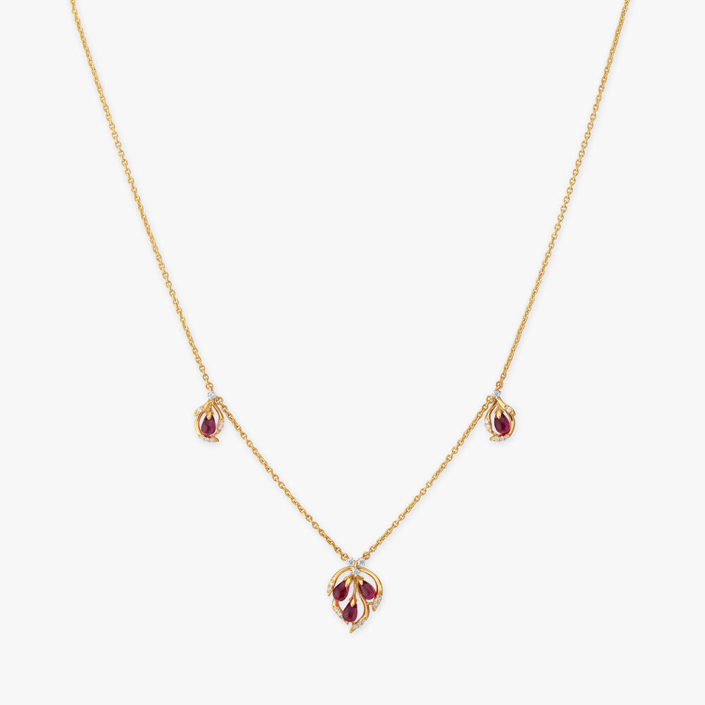 Trio Blossom Diamond Necklace in 18K Yellow Gold, 0.17 ct