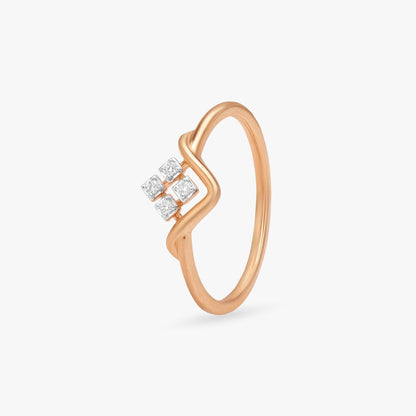 Chevron Crest Diamond Ring in 18K Yellow Gold, 0.036 ct