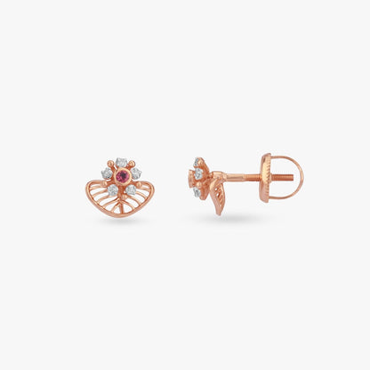 Twilight Fan Diamond Stud Earrings in Rose Gold, 0.045 ct