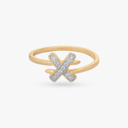 Cross Line Diamond Ring in 18K Yellow Gold, 0.074 ct