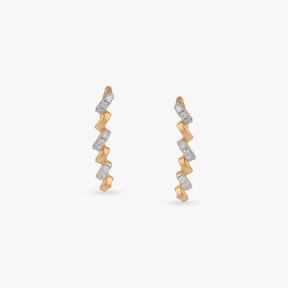Linear Wave Diamond Stud Earrings in 18K Yellow Gold, 0.135 ct