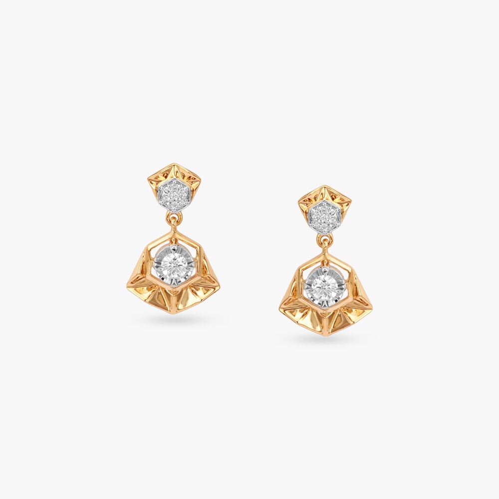 Prism Halo Diamond Drop Earrings in 18K Yellow White Gold, 0.154 ct