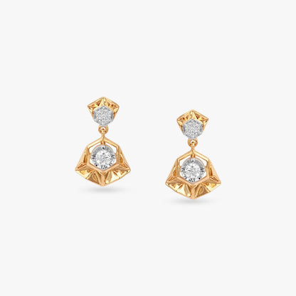 Prism Halo Diamond Drop Earrings in 18K Yellow White Gold, 0.154 ct