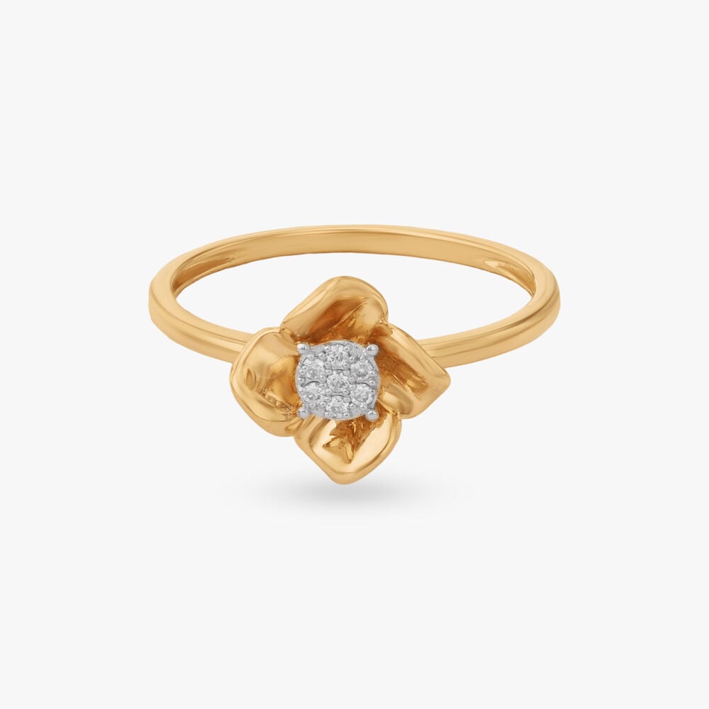 Floral Poise Diamond Ring in 18K Yellow Gold, 0.034 ct