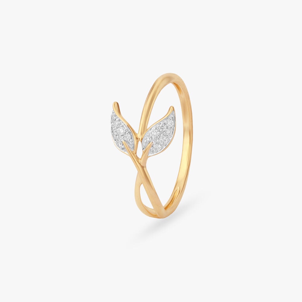 Whispering Leaf Diamond Ring in 18K Yellow Gold, 0.064 ct