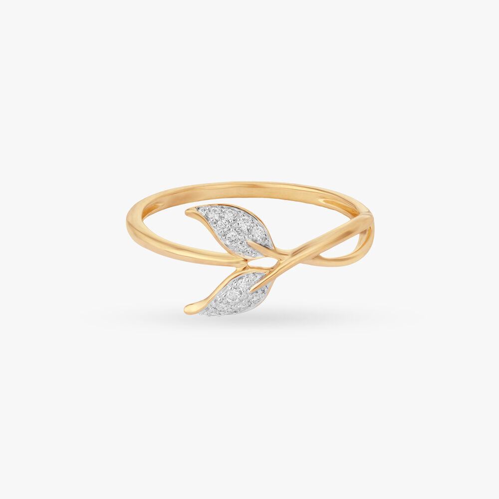 Whispering Leaf Diamond Ring in 18K Yellow Gold, 0.064 ct