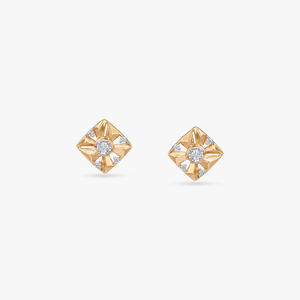 Halo Grid Diamond Stud Earrings in 18K Yellow White Gold, 0.127 ct