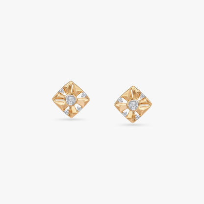 Halo Grid Diamond Stud Earrings in 18K Yellow White Gold, 0.127 ct