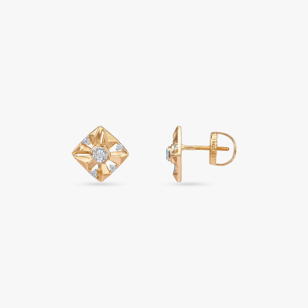 Halo Grid Diamond Stud Earrings in 18K Yellow White Gold, 0.127 ct