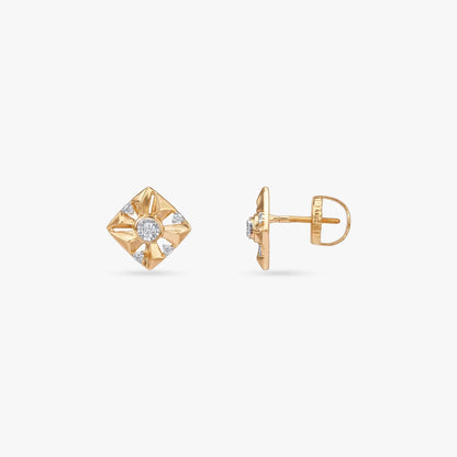 Halo Grid Diamond Stud Earrings in 18K Yellow White Gold, 0.127 ct