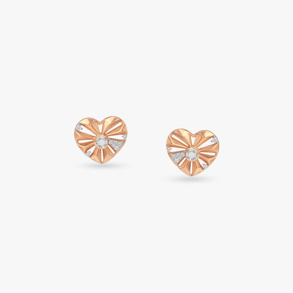 Heart Flare Diamond Stud Earrings in 18K Rose White Gold, 0.098 ct