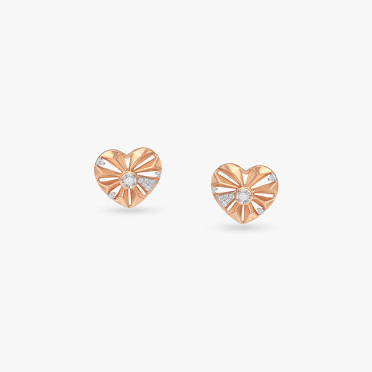 Heart Flare Diamond Stud Earrings in 18K Rose White Gold, 0.098 ct