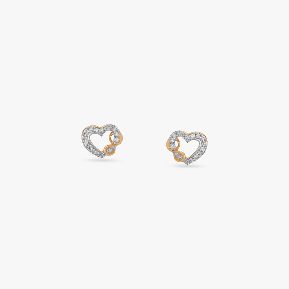 Infinity Heartbeat Diamond Stud Earrings in 18K Yellow Gold, 0.15 ct