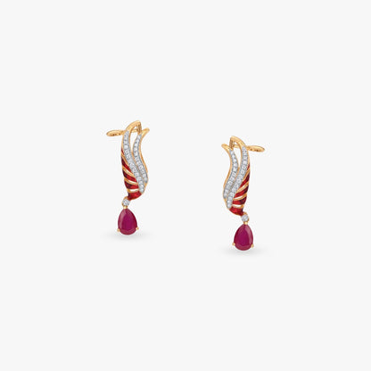 Winged Radiance Diamond Drop Earrings in 18K Yellow Gold, 0.235 ct