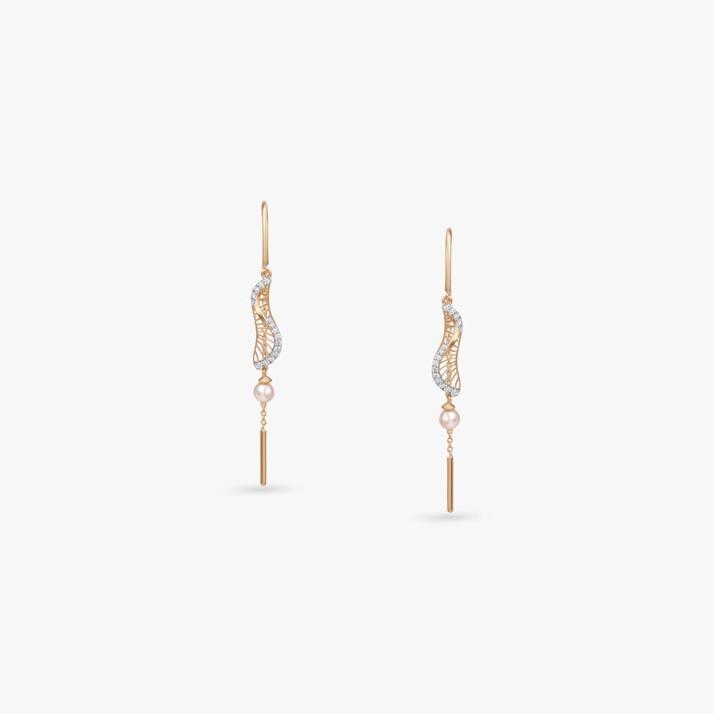 Luminous Wing Diamond Drop Earrings in 18K Yellow Gold, 0.157 ct