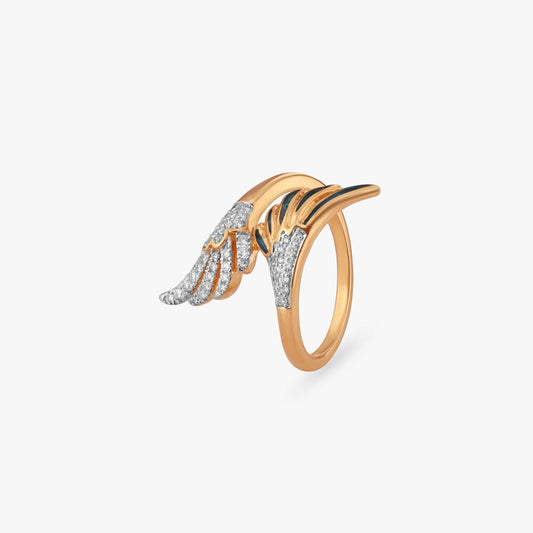 Winged Arc Diamond Ring in 18K Yellow Gold, 0.195 ct