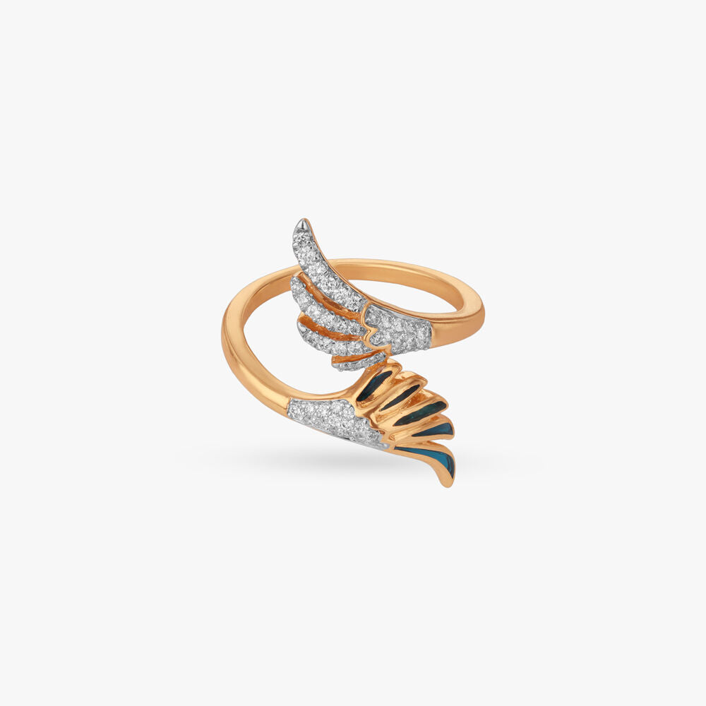 Winged Arc Diamond Ring in 18K Yellow Gold, 0.195 ct