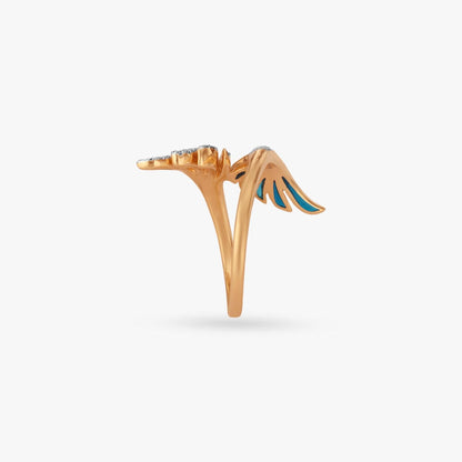Winged Arc Diamond Ring in 18K Yellow Gold, 0.195 ct