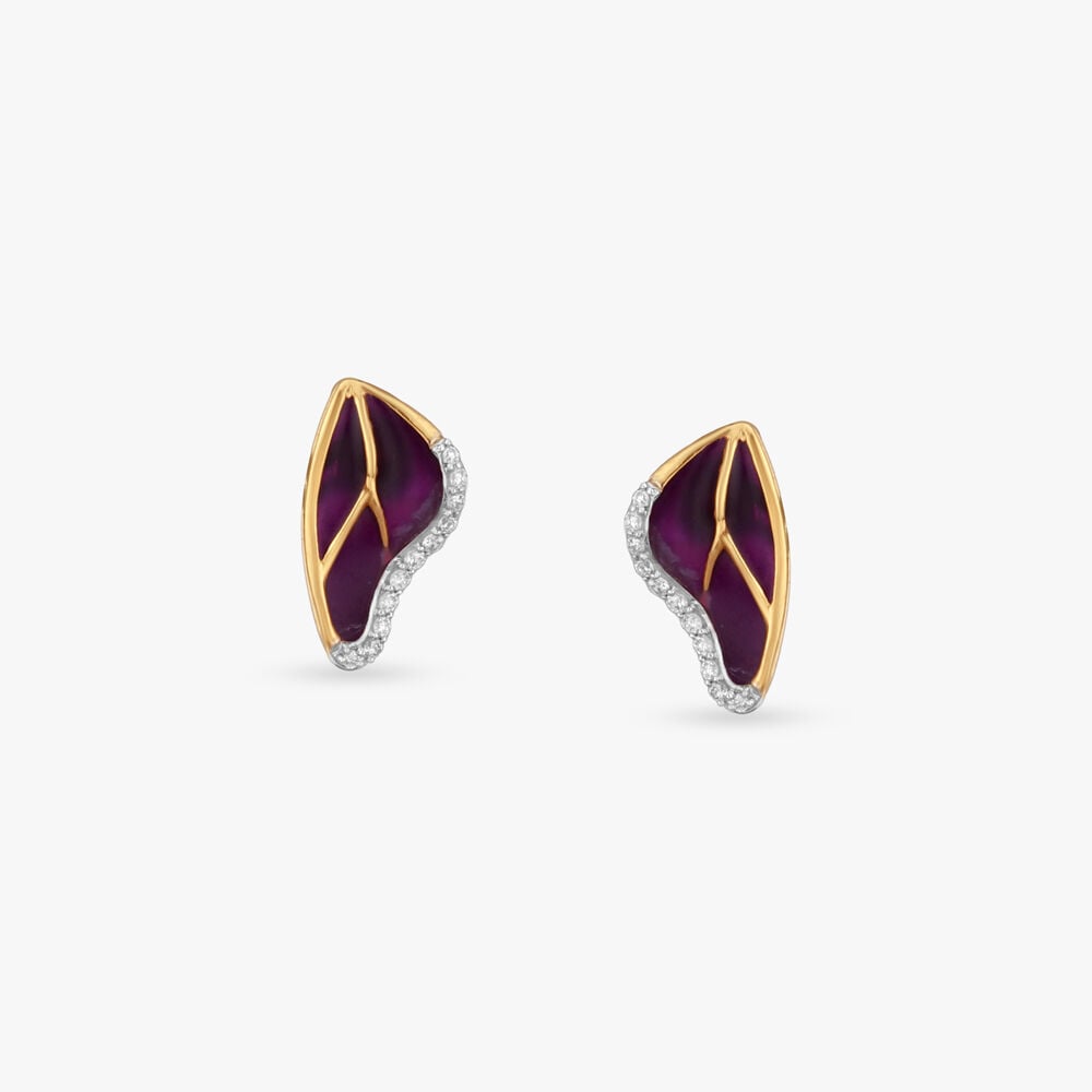 Fluid Wing Diamond Stud Earrings in 18K Yellow Gold, 0.073 ct