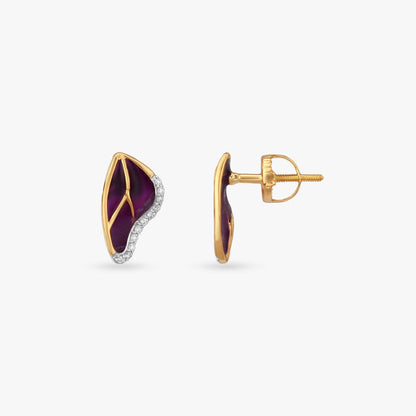 Fluid Wing Diamond Stud Earrings in 18K Yellow Gold, 0.073 ct