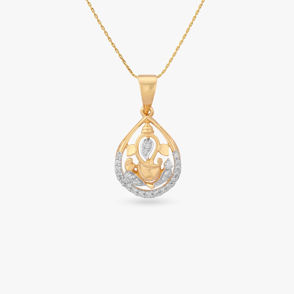 Divine Ganesh Diamond Pendant in 18K Yellow Gold, 0.162 ct