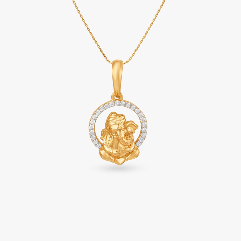 Ganesha Halo Diamond Pendant in 18K Yellow Gold, 0.125 ct