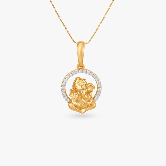 Ganesha Halo Diamond Pendant in 18K Yellow Gold, 0.125 ct