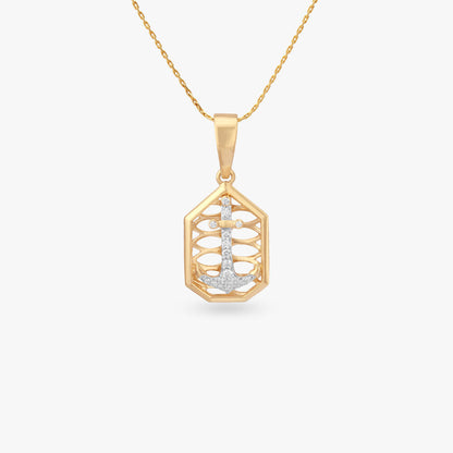 Bold Anchor Diamond Pendant For Men in 18K Yellow Gold, 0.126 ct