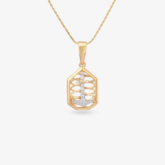 Bold Anchor Diamond Pendant For Men in 18K Yellow Gold, 0.126 ct