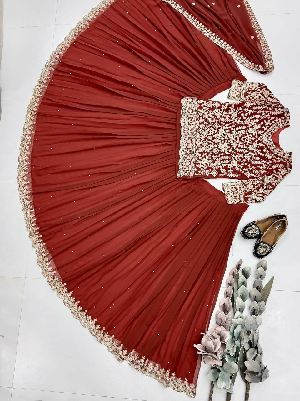 Teeya Creation Womens New Trendy Stylish Anarakali Lehenga Set - Red