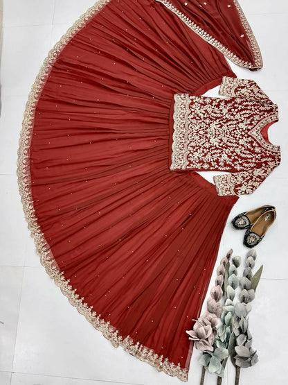 Teeya Creation Womens New Trendy Stylish Anarakali Lehenga Set - Red