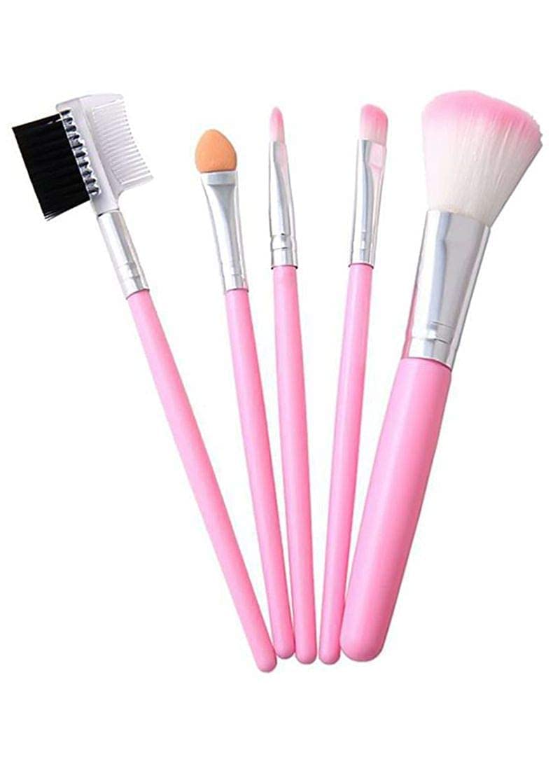 5 Pink Makeup Brushes & 20-Piece Makeup Kit - All-in-One