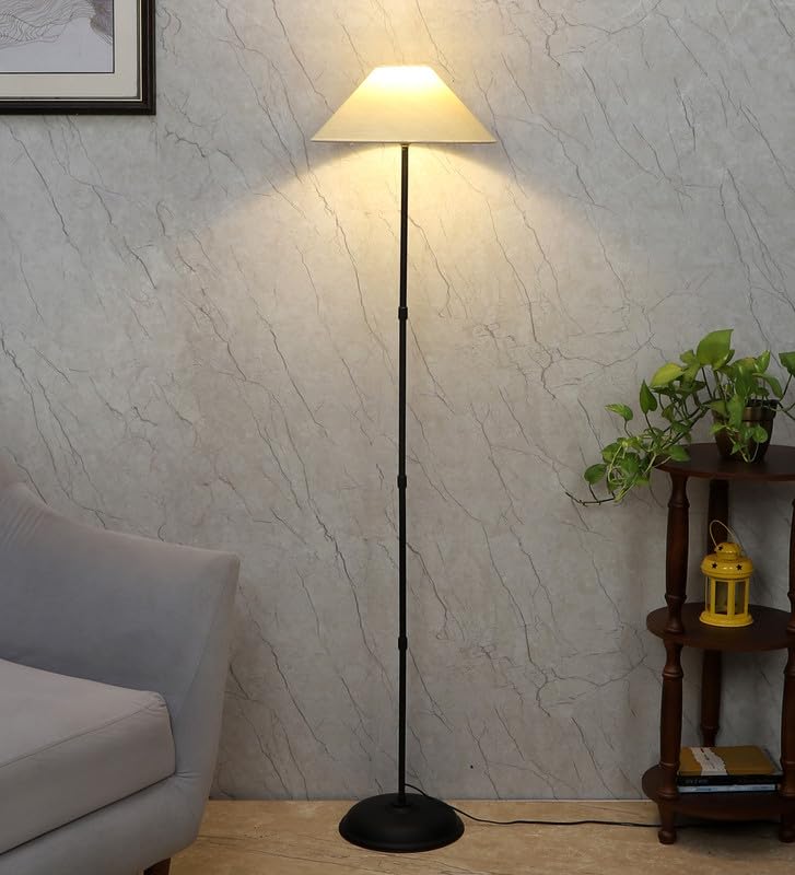 Foldable Metal Floor Lamp with Off-White Shade - 55 Inch - Blue