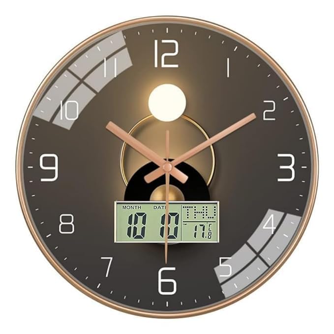 Modern Decorative Wall Clock - Silent Quartz - 4.72 x 1.5 Inch - Brown Glass & Plastic