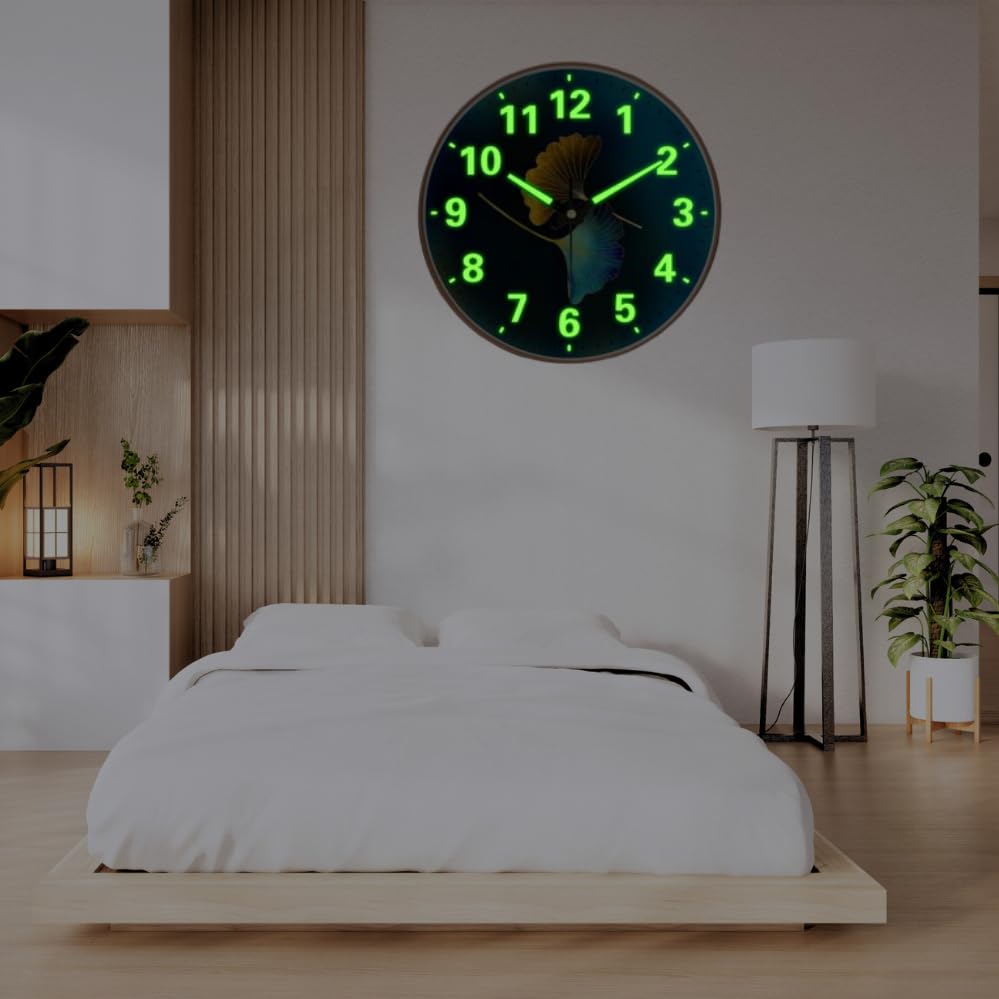 Wall Clock with Glow-in-the-Dark Features, 12-Inch Retro Design, Silent Quartz Movement, Radium Blue Flower