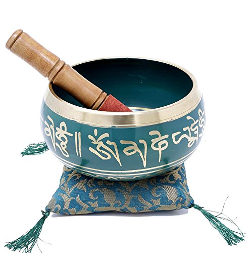 Singing Bowl Green 4 Inch with Mallet for Meditation and Healing