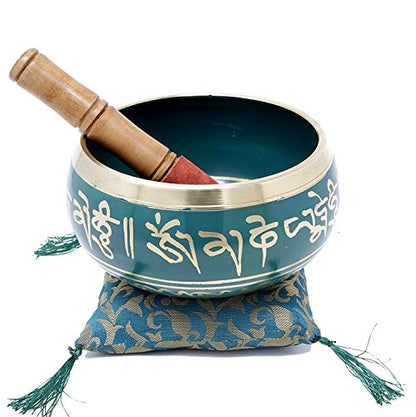 Singing Bowl Green 4 Inch with Mallet for Meditation and Healing