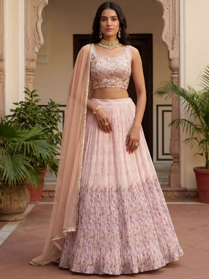 Tulsi Art Precious Peach Floral Printed Georgette Wedding Wear Lehenga Choli