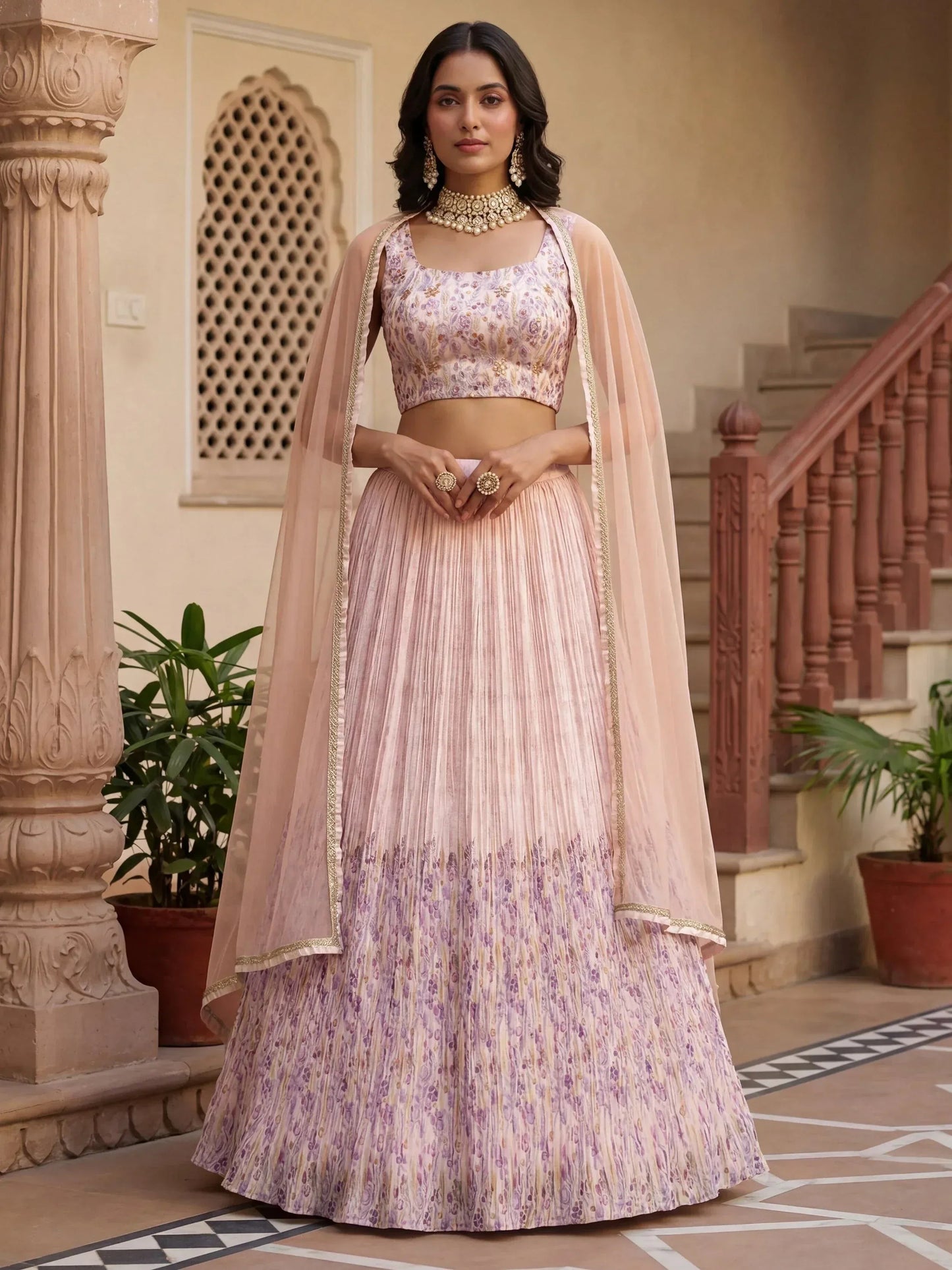 Tulsi Art Precious Peach Floral Printed Georgette Wedding Wear Lehenga Choli