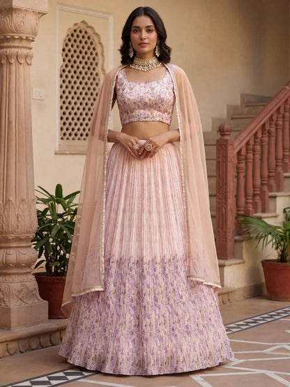 Tulsi Art Precious Peach Floral Printed Georgette Wedding Wear Lehenga Choli