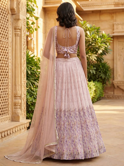 Tulsi Art Precious Peach Floral Printed Georgette Wedding Wear Lehenga Choli