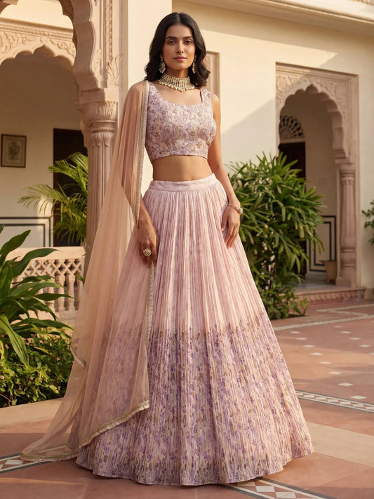 Tulsi Art Precious Peach Floral Printed Georgette Wedding Wear Lehenga Choli