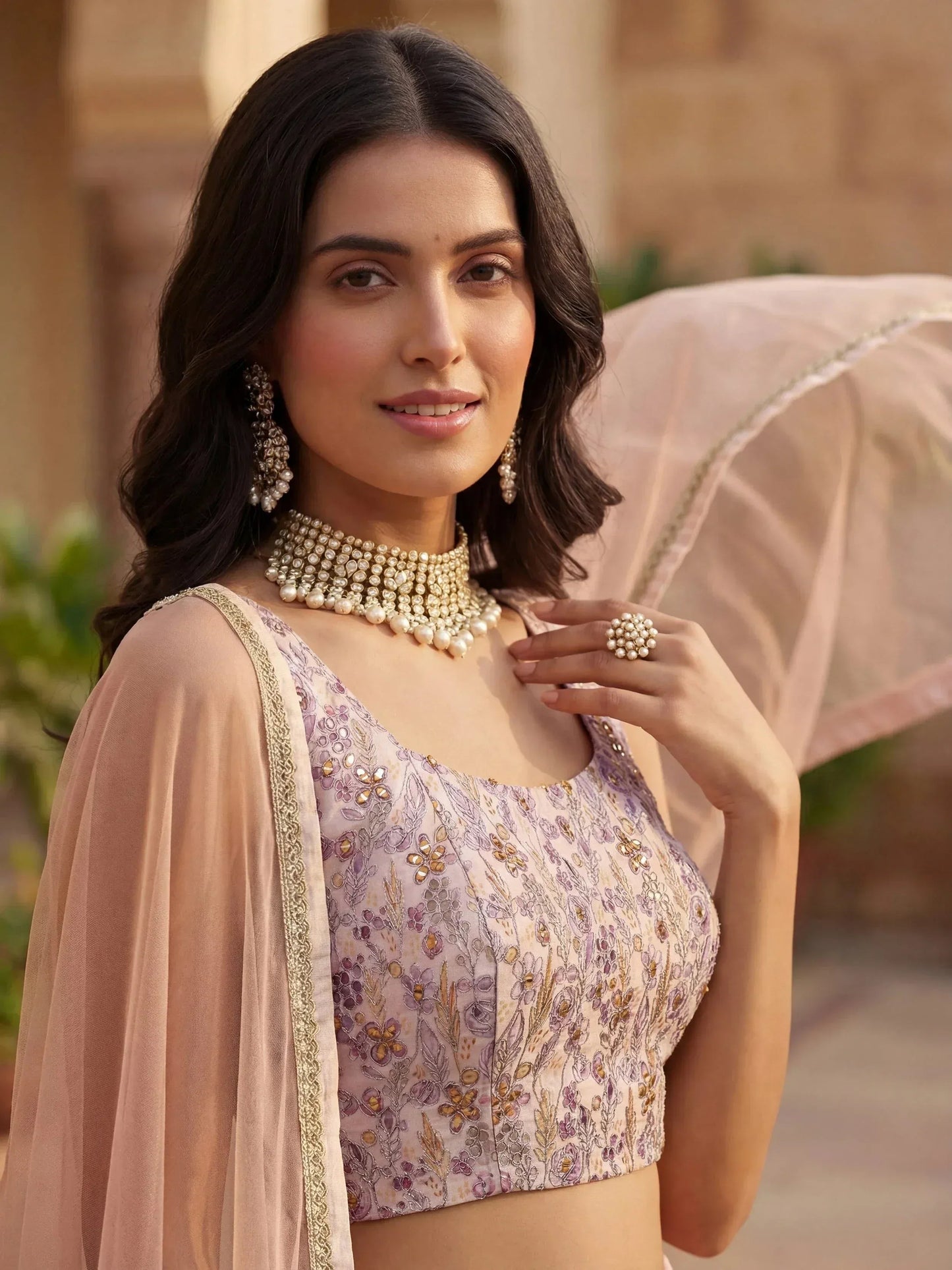 Tulsi Art Precious Peach Floral Printed Georgette Wedding Wear Lehenga Choli
