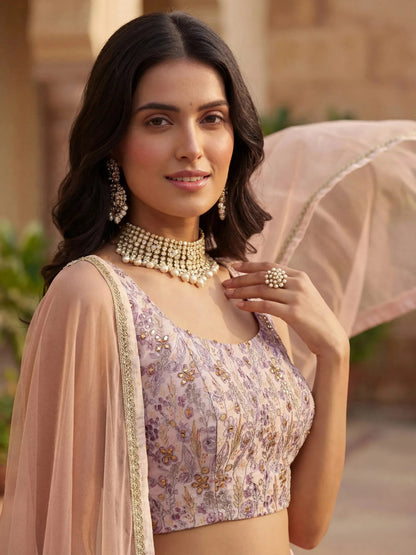 Tulsi Art Precious Peach Floral Printed Georgette Wedding Wear Lehenga Choli