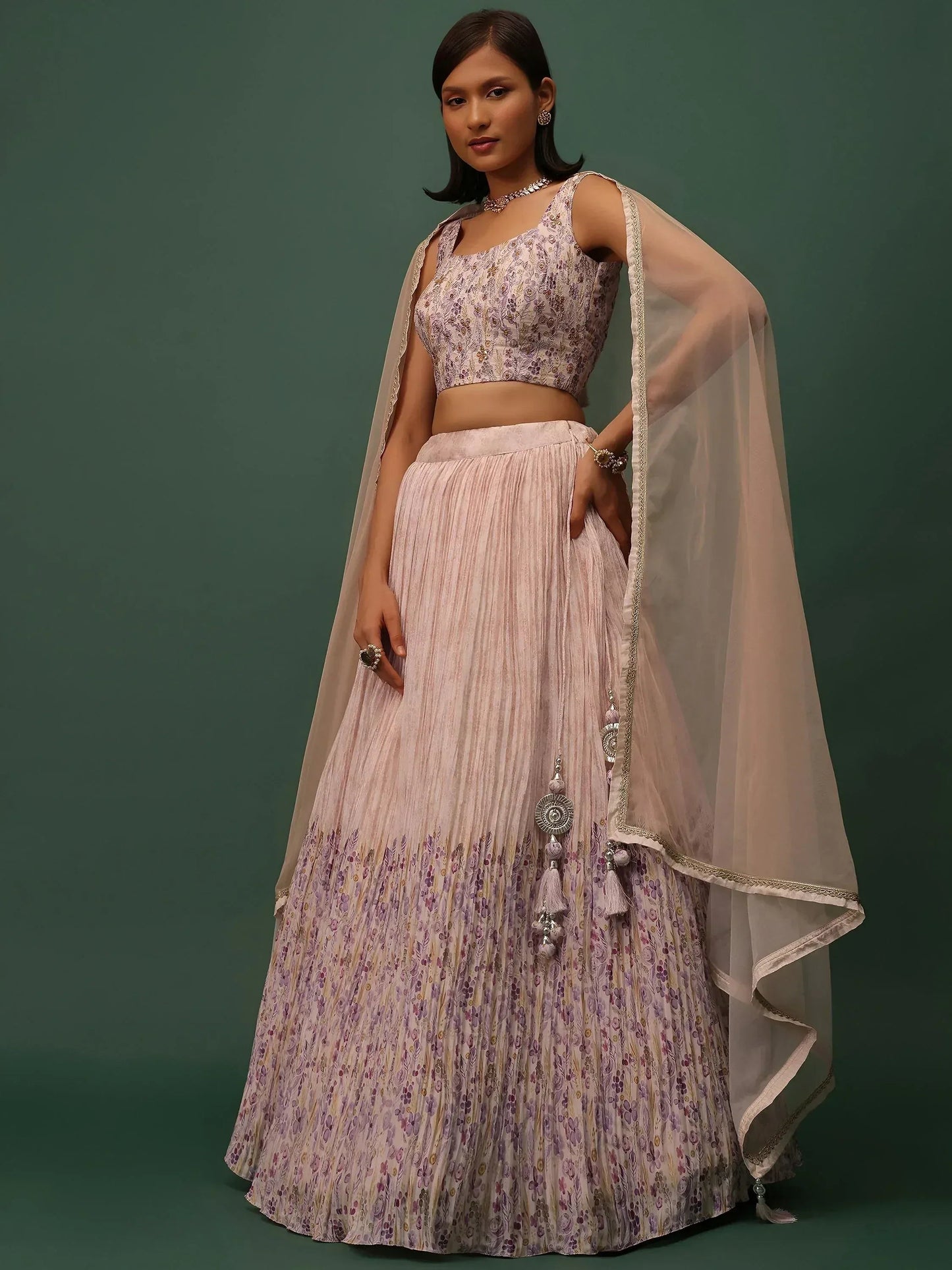 Tulsi Art Precious Peach Floral Printed Georgette Lehenga Choli With Dupatta