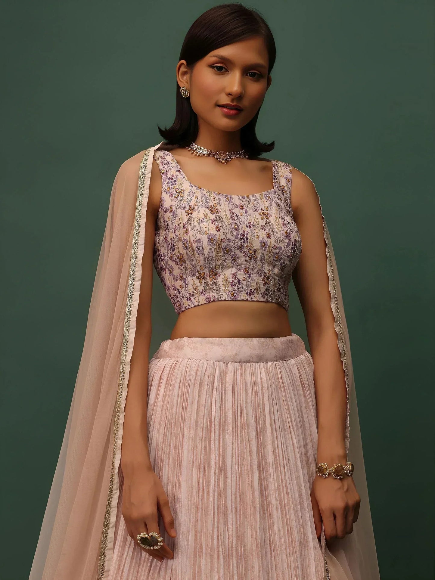 Tulsi Art Precious Peach Floral Printed Georgette Lehenga Choli With Dupatta
