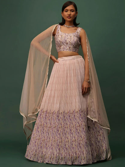 Tulsi Art Precious Peach Floral Printed Georgette Lehenga Choli With Dupatta